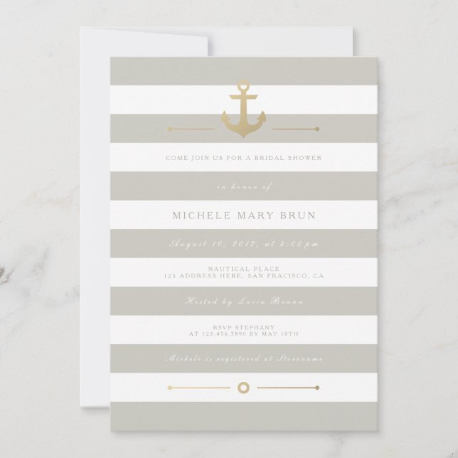 Elegant Beige Nautical Bridal Shower Invite (Front)