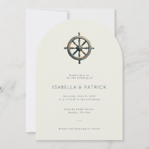 Elegant Beige Nautical Wheel Invitation