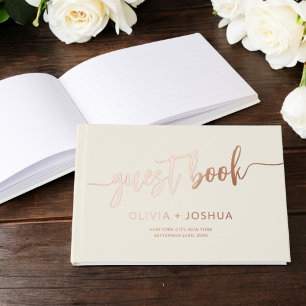 Elegant Beige Neutral Cream Modern Minimalist Guest Book