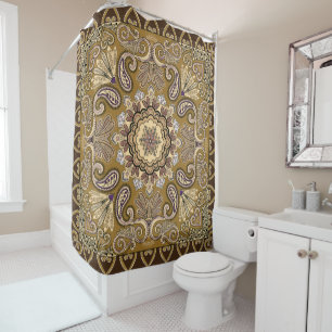 Elegant beige Paisley Pattern Shower Curtain