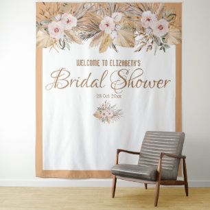 Elegant Beige pampas grass Bridal shower backdrops Tapestry