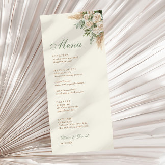 Elegant Beige Pampas Grass Wedding Menu Card
