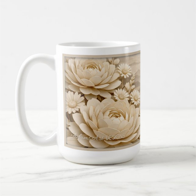 Elegant Beige Paper-Cut Floral LandscapeMug Coffee Mug (Left)