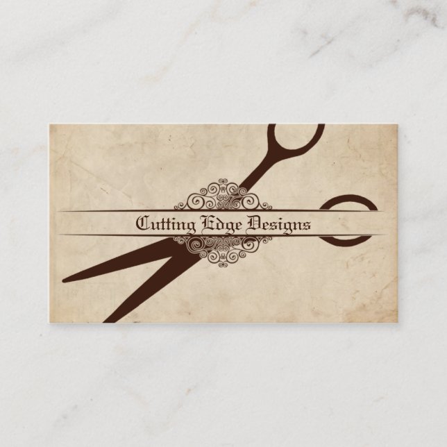 elegant beige paper scissors hair stylist modern business card (Front)