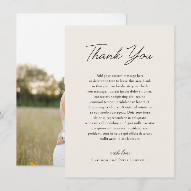 Elegant Beige Photo Classic Wedding Thank You Card (Front/Back)