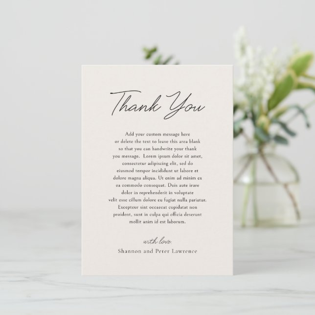 Elegant Beige Photo Classic Wedding Thank You Card (Standing Front)