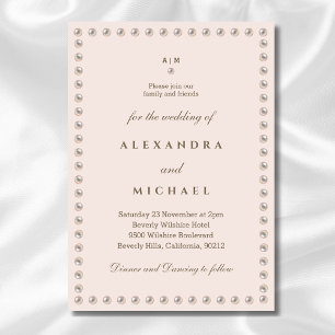 Elegant Beige Pink Monogram Pearl Wedding In Invitation