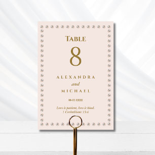 Elegant Beige Pink Pearl Christian Wedding Table Number