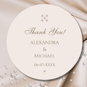 Elegant Beige Pink Pearl Wedding Thank You Classic Round Sticker