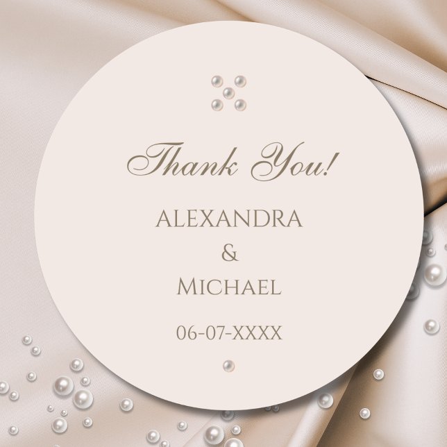 Elegant Beige Pink Pearl Wedding Thank You Classic Round Sticker (Creator Uploaded)