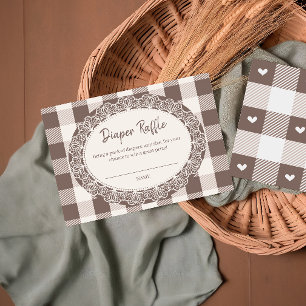 Elegant Beige Plaid Baby Shower Diaper Raffle Enclosure Card