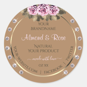 Elegant Beige Product Labels Pink Roses Diamonds