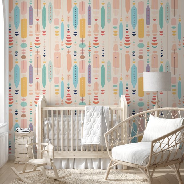 Elegant Beige Rainbow Boho Chic Modern Patterns Wallpaper (Kids)