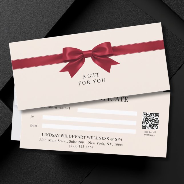 Elegant Beige Red Bow QR Code Gift Certificate (Elegant Beige Red Bow QR Code Gift Certificate)
