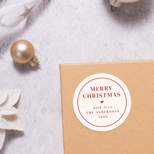 Elegant Beige & Red Typography Merry Christmas Classic Round Sticker