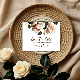 Elegant Beige Rose Girl Baby Shower Save The Date