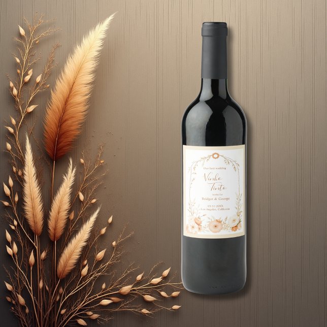 elegant beige Rustic Floral Wedding Wine Label (Creator Uploaded)