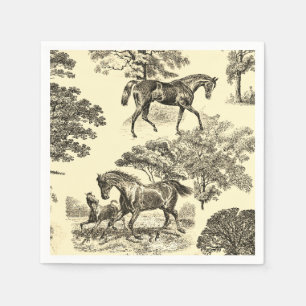 Elegant Beige Rustic Horses Toile Napkin