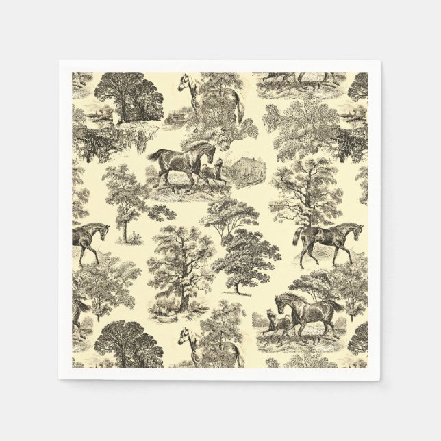 Elegant Beige Rustic Horses Toile Napkin (Front)