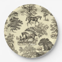 Elegant Beige Rustic Horses Toile