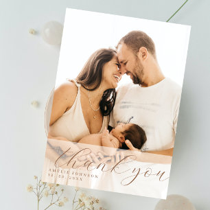 Elegant Beige Script  Overlay Photo Baby Shower Thank You Card