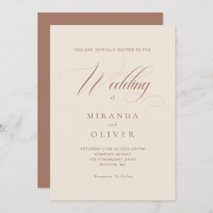 Elegant Beige Script Wedding Invitation