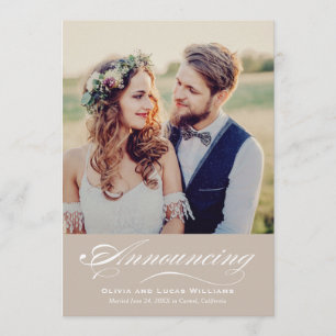 Elegant Beige Script Wedding Photo Reception Invitation
