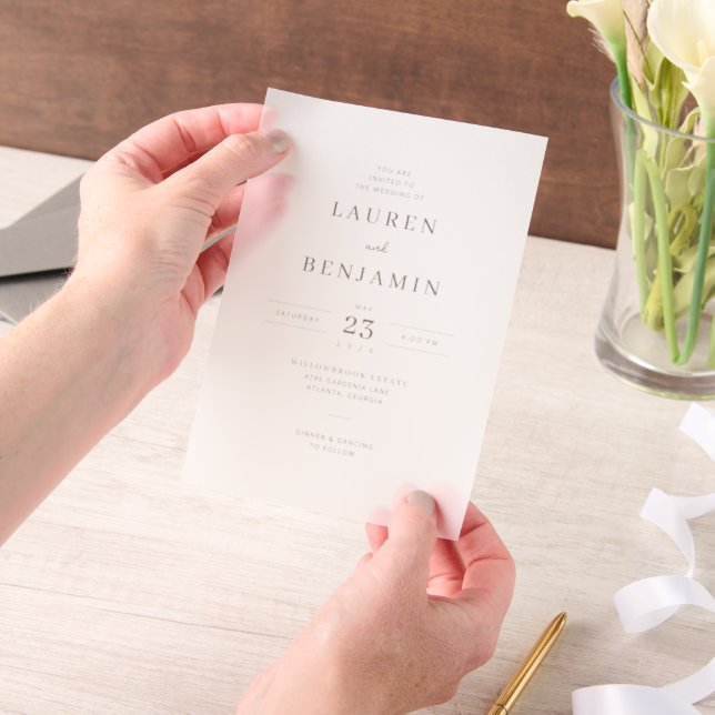 Elegant Beige Serif Wedding Invitation (Handheld)