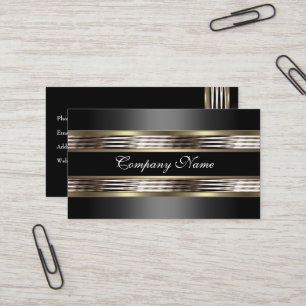 Elegant Beige Silver Chrome Metal Black Business Card