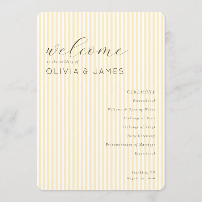 Elegant Beige Striped Wedding Schedule Programme (Front)