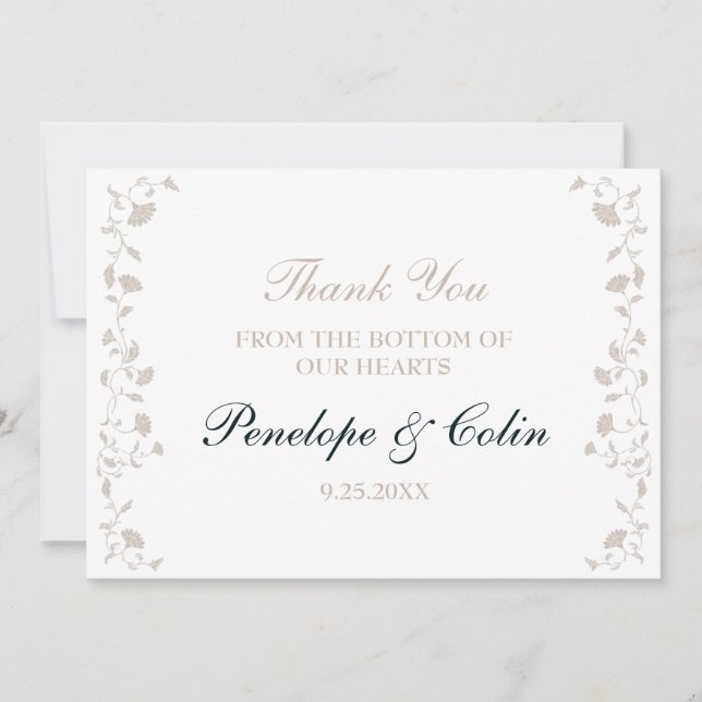 Elegant Beige Tan Library Book Cover Wedding Thank You Card (Front)