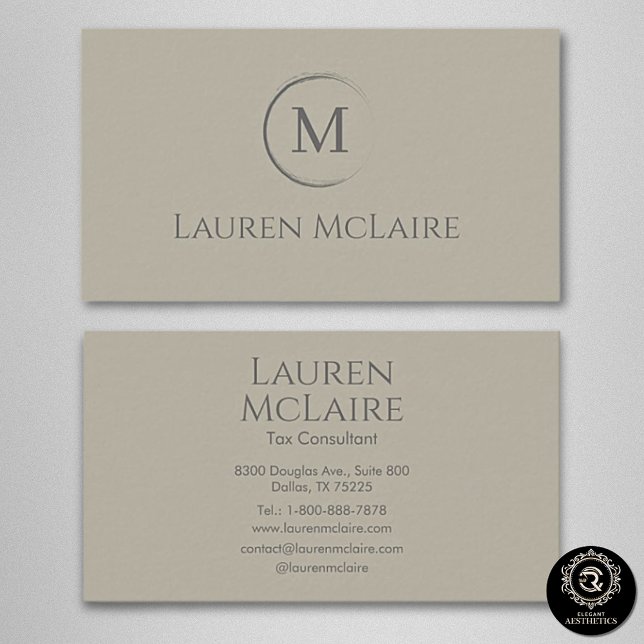 Elegant Beige Taupe Circle Monogram Business Card (Creator Uploaded)