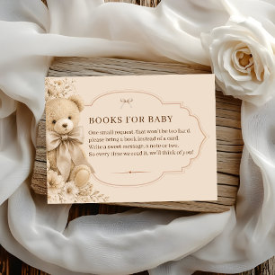 Elegant Beige Teddy Bear Books for Baby Enclosure Card