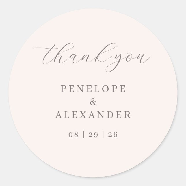 Elegant Beige Thank You Note Classic Round Sticker (Front)