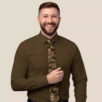 Elegant Beige Tie with Architectural Pattern Desig