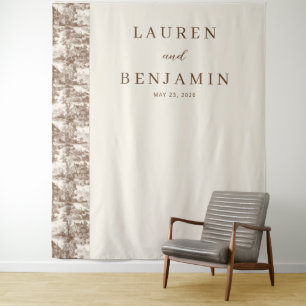 Elegant Beige Tree and House Border Tapestry
