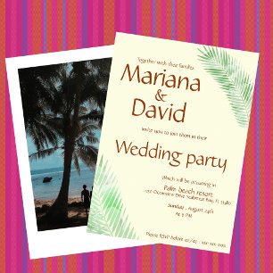 Elegant Beige Tropical Palm Leaf Wedding Invitation