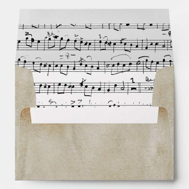 Elegant Beige Vintage Paper Music Sheet Notes Envelope (Back (Bottom))