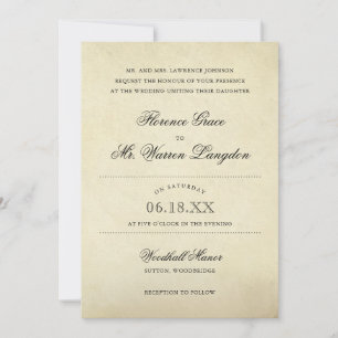 Elegant Beige Vintage Paper Victorian Wedding Invitation