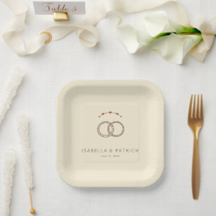Elegant Beige Vintage Rings and Hearts Paper Plate