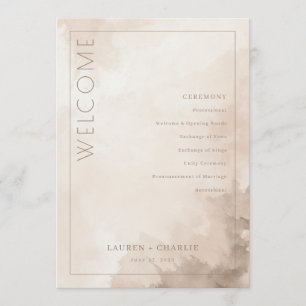 Elegant Beige Watercolor Ceremony Schedule Programme