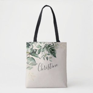 Elegant Beige Watercolor Greenery Bridal Party Tote Bag