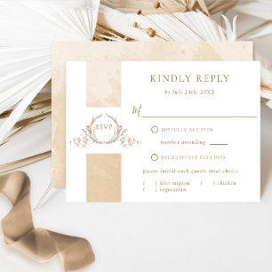 Elegant Beige Watercolor Wedding Monogram RSVP Card