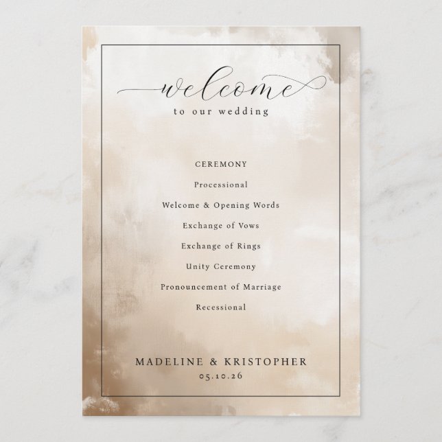 Elegant Beige Wedding Ceremony Program Programme (Front)