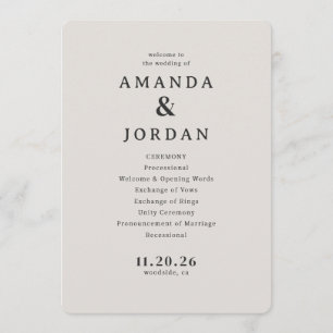 Elegant Beige Wedding Ceremony Program Programme