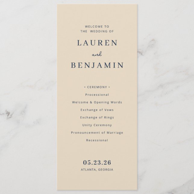 Elegant Beige Wedding Ceremony Program Programme (Front)