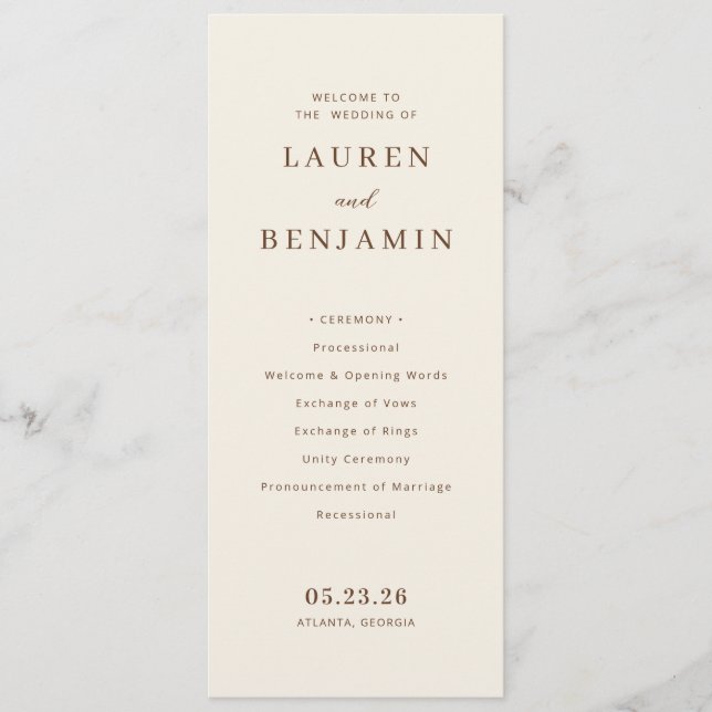 Elegant Beige Wedding Ceremony Programme (Front)
