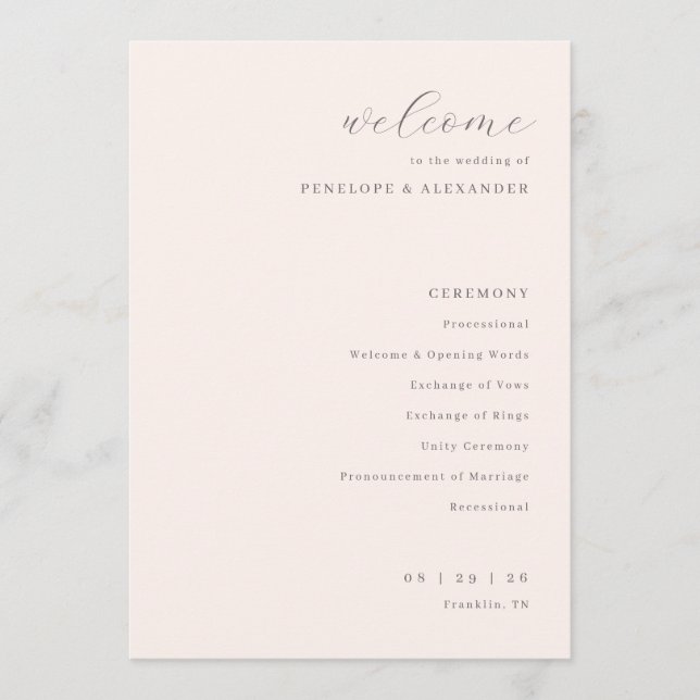 Elegant Beige Wedding Ceremony Programme (Front)