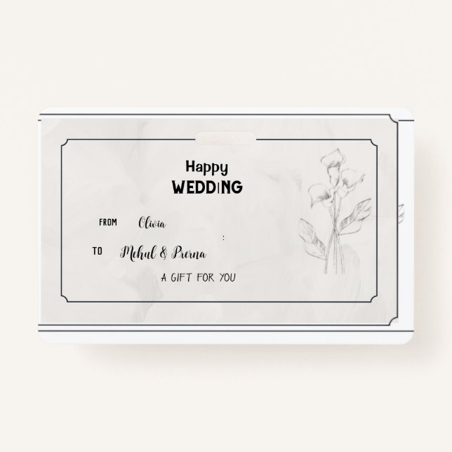 Elegant Beige Wedding Gift Tag ID Badge (Front)