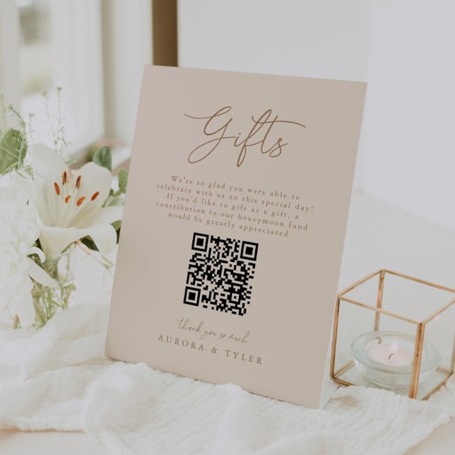 Elegant Beige Wedding Gifts Note Pedestal Sign (Creator Uploaded)